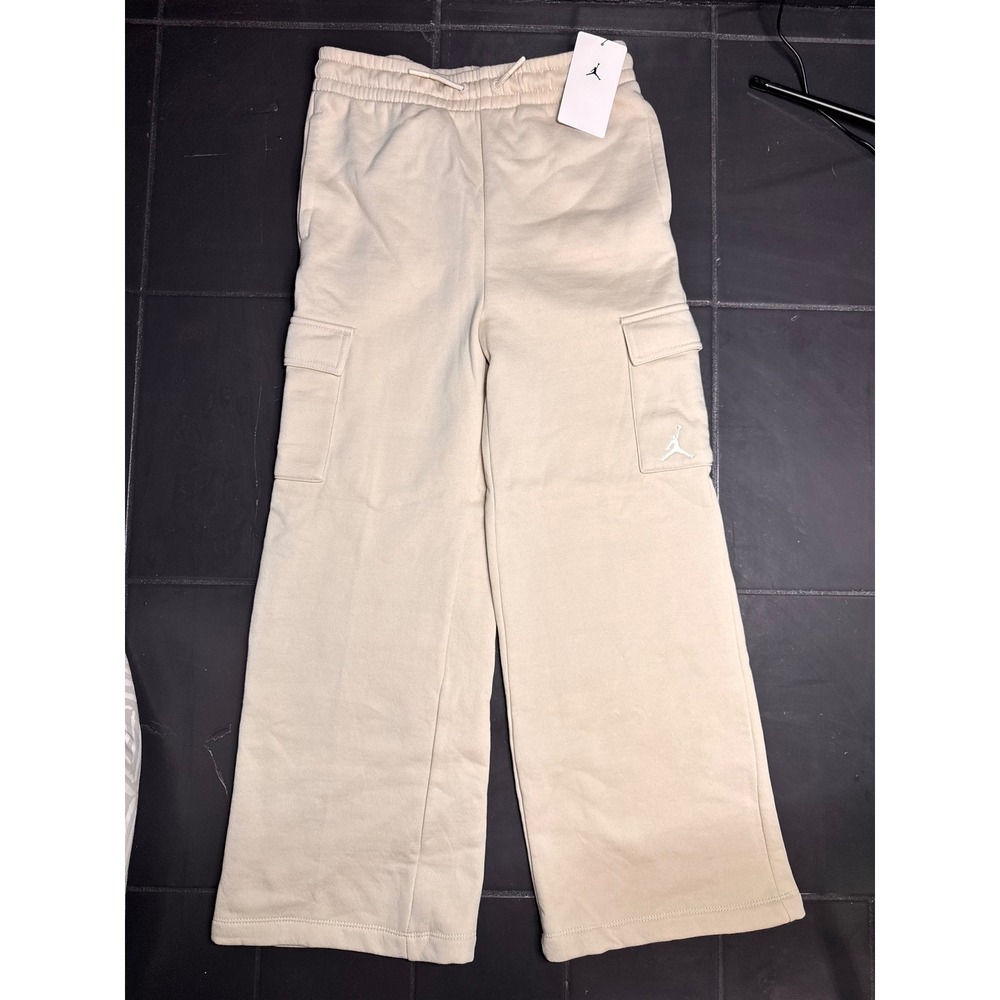 Jordan Girls Legend Light Brown Fleece Cargo Pants Wide Leg Jumpman Size L